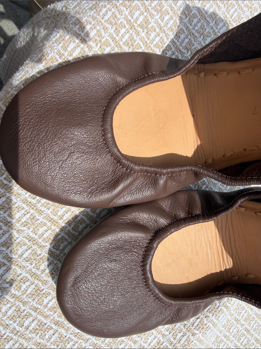 Tieks Brown Leather Ballet Flats with Teal Insole - Picture 5 of 9